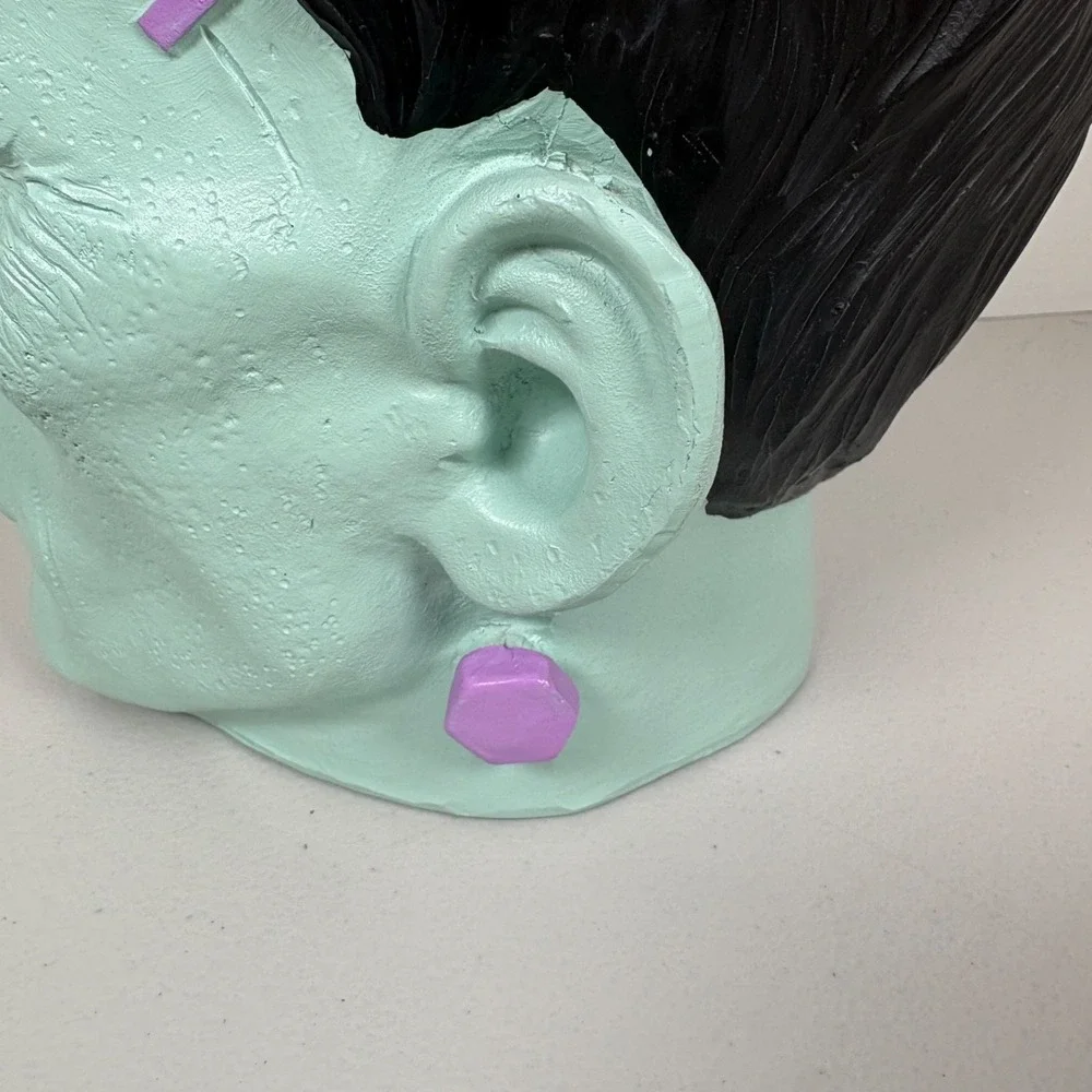 Halloween Green Frankenstein Large Head Bust Decoration Life Like Pink And Green